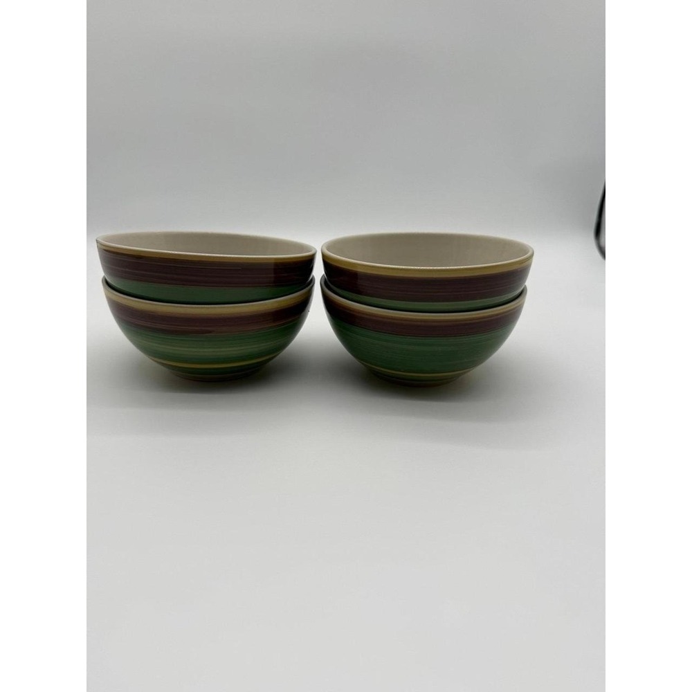 Thompson Pottery Earth Tone Rings 6" Cereal Soup Bowls Set of 4 Replacement